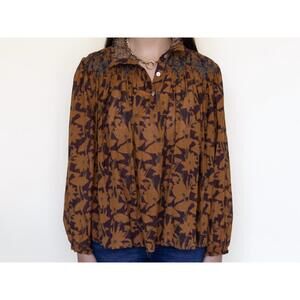 NEW EXVOTO eve blouse in sienna blockprint